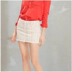 Mother Mini Skirt 27 Straight Frayed Hem Striped Cotton Stretch Cotton Mandarin